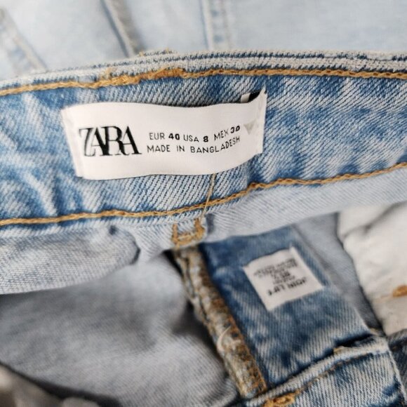 Zara High Rise Jean Shorts with Frayed Open Hem Distressed Light Wash Size 8 - Picture 10 of 14